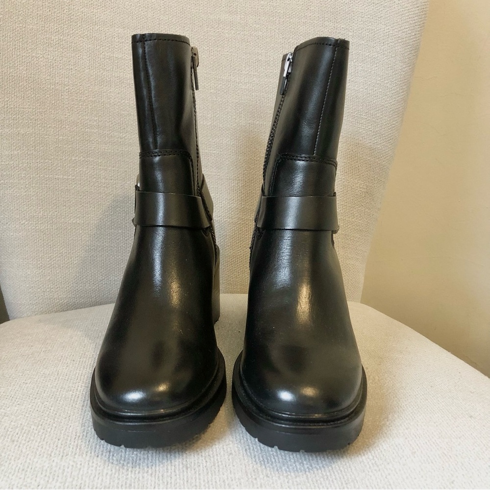 Dolce Vita Black Leather Camros Mid Calf Heeled Moto Bootie - Picture 3 of 9